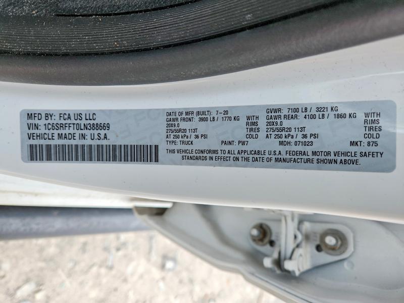 2020 Ram 1500 მანქანა იყიდება აუქციონზე, vin: 1C6SRFFT0LN388669, აუქციონის ნომერი: 78230555