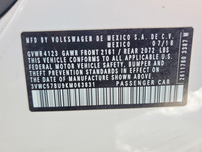 76794875 :رقم المزاد ، 3VWC57BU9KM063831 vin ، 2019 Volkswagen Jetta مزاد بيع
