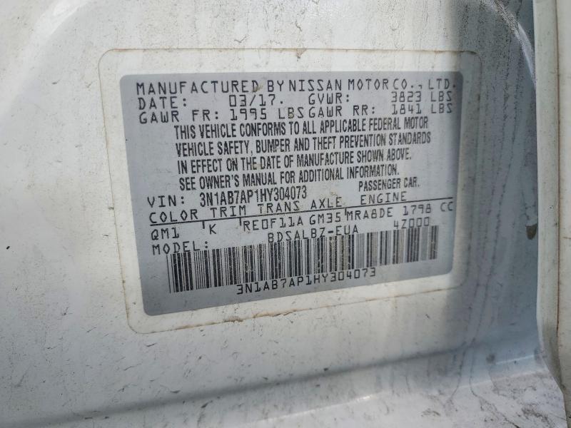 2017 Nissan Sentra მანქანა იყიდება აუქციონზე, vin: 3N1AB7AP1HY304073, აუქციონის ნომერი: 77986205