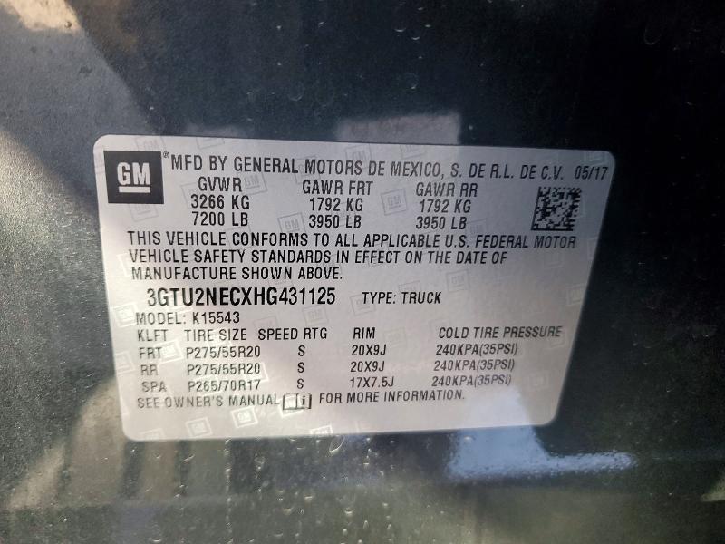 78283355 :رقم المزاد ، 3GTU2NECXHG431125 vin ، 2017 Gmc Sierra مزاد بيع