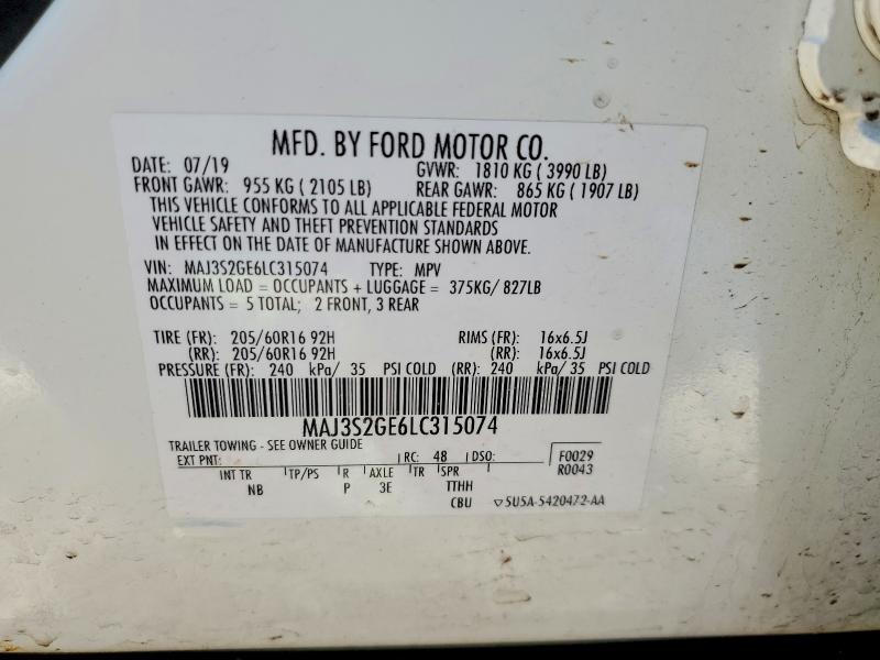 Продаж на аукціоні авто 2020 Ford Ecosport, vin: MAJ3S2GE6LC315074, номер лоту: 73437275