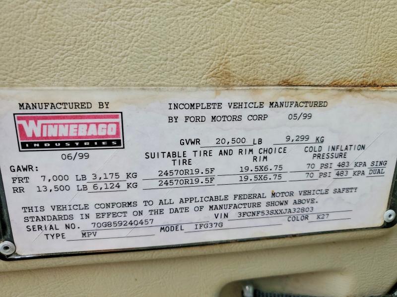 Aukcja sprzedaży 1999 Winnibago Recreational Vehicle (rv), vin: 3FCNF53SXXJA32803, numer aukcji: 74446115