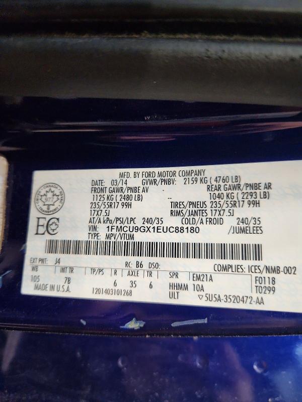 78473865 :رقم المزاد ، 1FMCU9GX1EUC88180 vin ، 2014 Ford Escape مزاد بيع