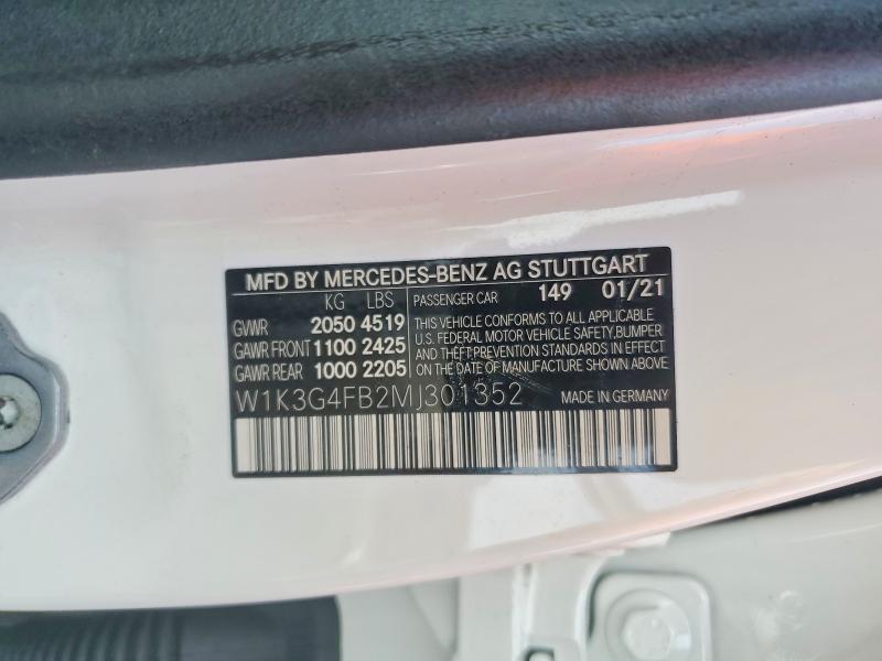 2021 Mercedes-benz A მანქანა იყიდება აუქციონზე, vin: W1K3G4FB2MJ301352, აუქციონის ნომერი: 78602225