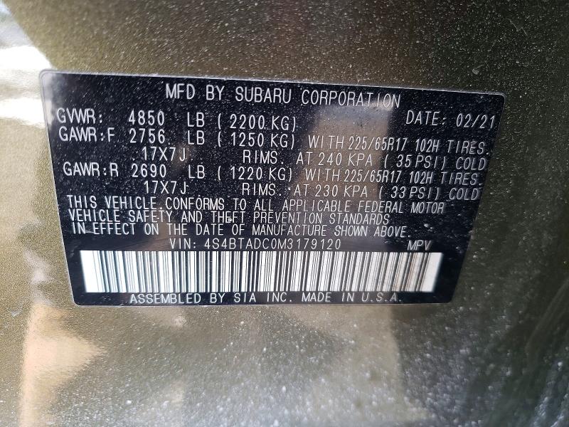 Продажа на аукционе авто 2021 Subaru Outback, vin: 4S4BTADC0M3179120, номер лота: 76159565