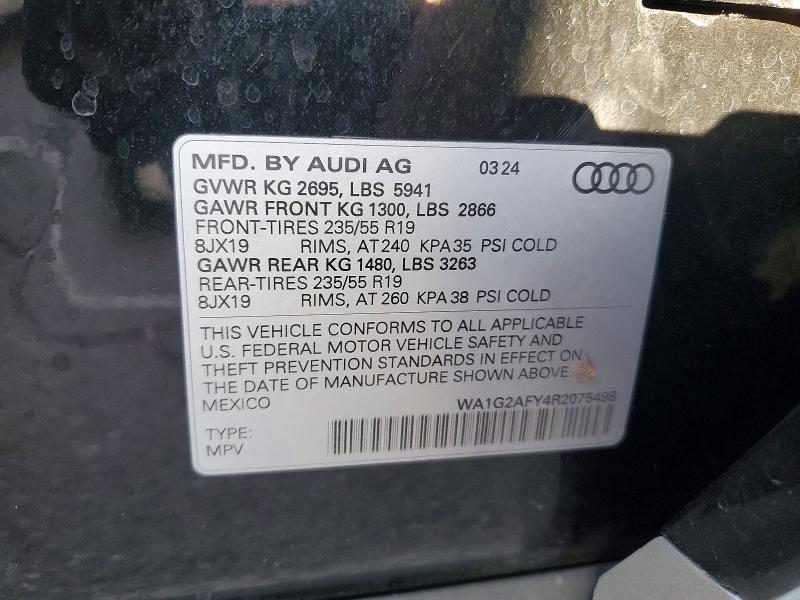 76838835 :رقم المزاد ، WA1G2AFY4R2075498 vin ، 2024 Audi Q5 E مزاد بيع
