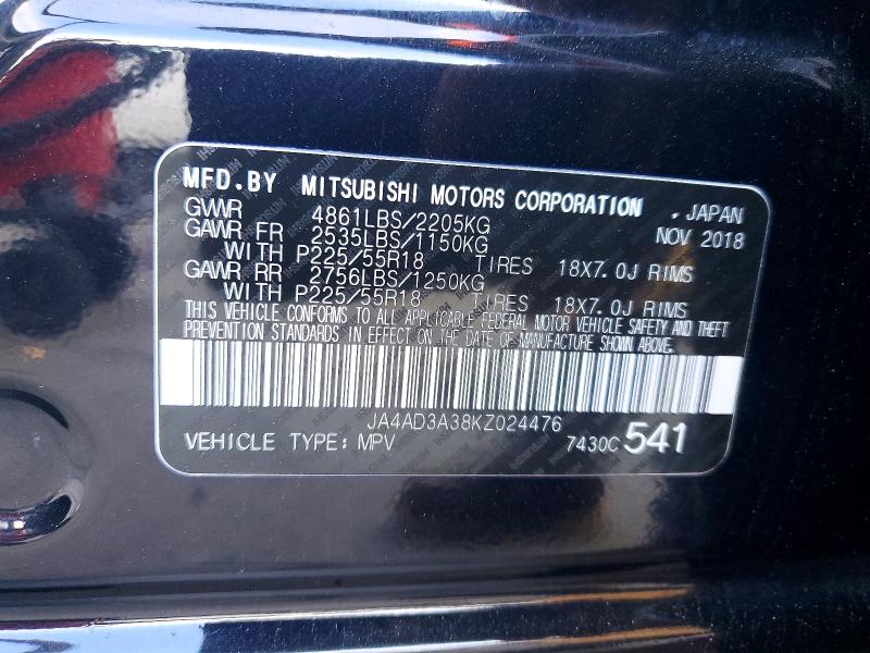Продаж на аукціоні авто 2019 Mitsubishi Outlander, vin: JA4AD3A38KZ024476, номер лоту: 77736275