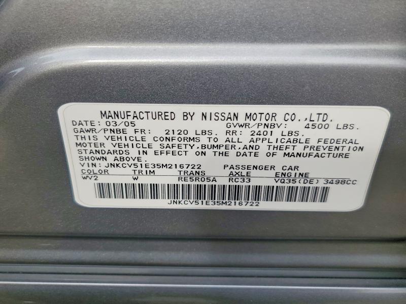 Aukcja sprzedaży 2005 Infiniti G35, vin: JNKCV51E35M216722, numer aukcji: 76922545