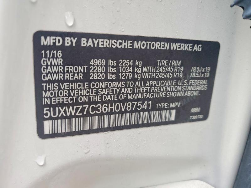 2017 Bmw X3 მანქანა იყიდება აუქციონზე, vin: 5UXWZ7C36H0V87541, აუქციონის ნომერი: 76478965