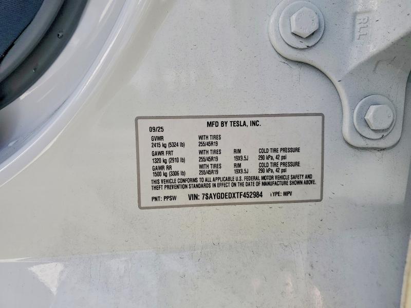 Aukcja sprzedaży 2026 Tesla Model Y, vin: 7SAYGDEDXTF452984, numer aukcji: 77782645