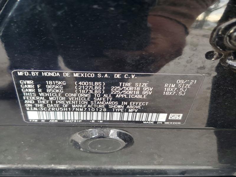 2022 Honda Hr-v მანქანა იყიდება აუქციონზე, vin: 3CZRU5H17NM710128, აუქციონის ნომერი: 76945005