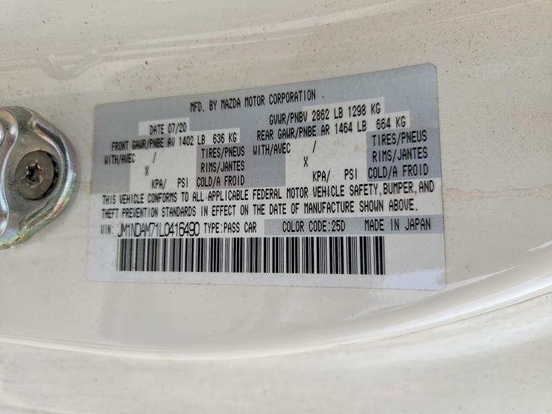 2020 Mazda Mx-5 Miata მანქანა იყიდება აუქციონზე, vin: JM1NDAM71L0416490, აუქციონის ნომერი: 77589265
