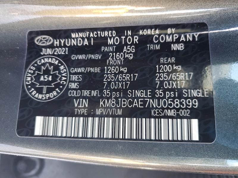 Aukcja sprzedaży 2022 Hyundai Tucson, vin: KM8JBCAE7NU058399, numer aukcji: 76446295