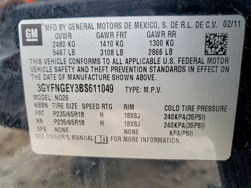77505815 :رقم المزاد ، 3GYFNGEY3BS611049 vin ، 2011 Cadillac Srx مزاد بيع