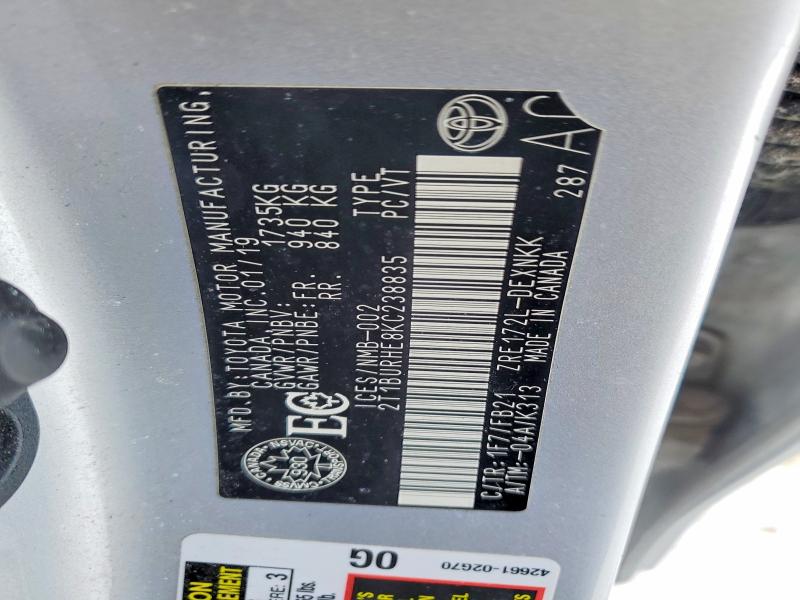 Aukcja sprzedaży 2019 Toyota Corolla, vin: 2T1BURHE8KC238835, numer aukcji: 78327655
