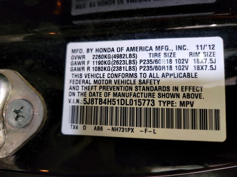 2013 Acura Rdx მანქანა იყიდება აუქციონზე, vin: 5J8TB4H51DL015773, აუქციონის ნომერი: 75666175