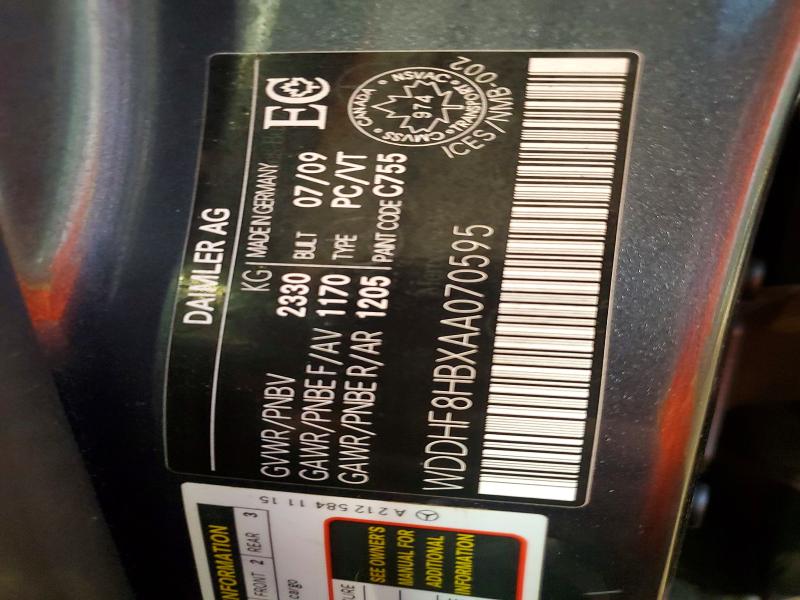 72456705 :رقم المزاد ، WDDHF8HBXAA070595 vin ، 2010 Mercedes-benz E مزاد بيع