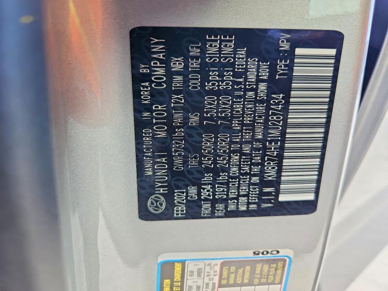78239035 :رقم المزاد ، KM8R74HE1MU287434 vin ، 2021 Hyundai Palisade مزاد بيع