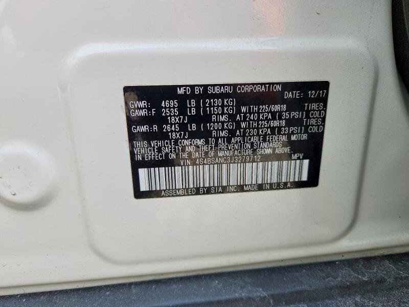 Aukcja sprzedaży 2018 Subaru Outback, vin: 4S4BSANC3J3279712, numer aukcji: 79299025