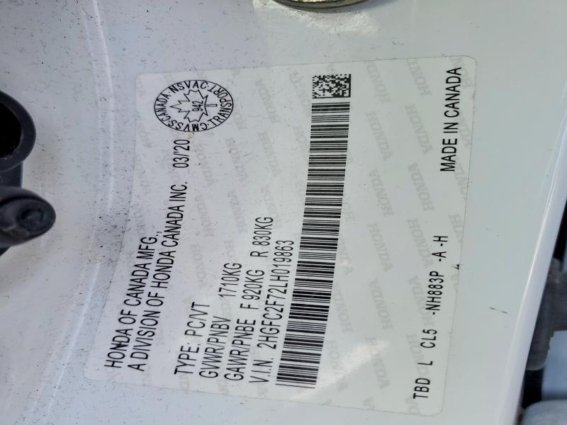 Aukcja sprzedaży 2020 Honda Civic, vin: 2HGFC2F72LH019863, numer aukcji: 78771615