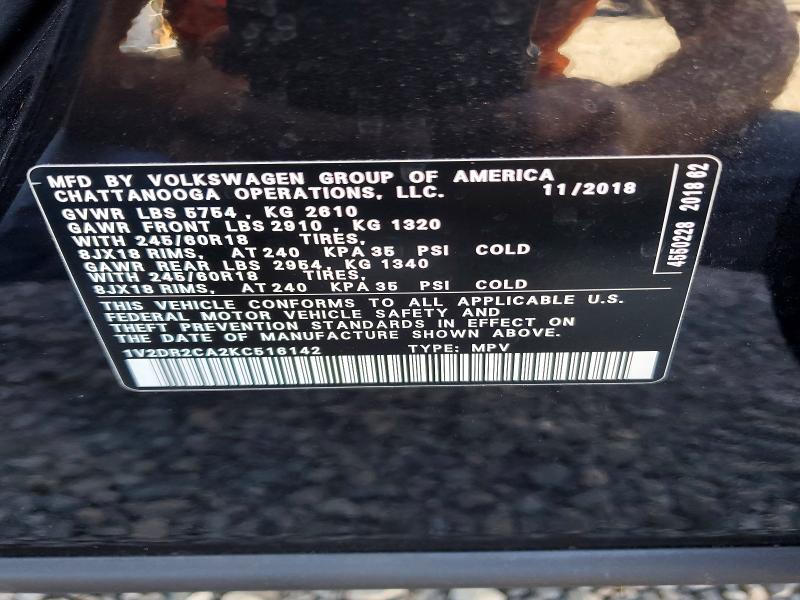 Продаж на аукціоні авто 2019 Volkswagen Atlas, vin: 1V2DR2CA2KC516142, номер лоту: 75827615