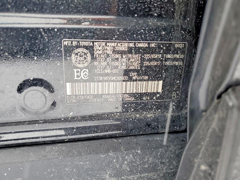 77477445 :رقم المزاد ، 2T3B1RFV5MC205832 vin ، 2021 Toyota Rav4 مزاد بيع