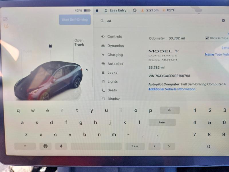 74929105 :رقم المزاد ، 7SAYGAEE9RF166768 vin ، 2024 Tesla Model Y مزاد بيع