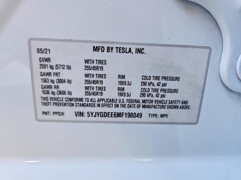Aukcja sprzedaży 2021 Tesla Model Y, vin: 5YJYGDEE6MF198049, numer aukcji: 79264565