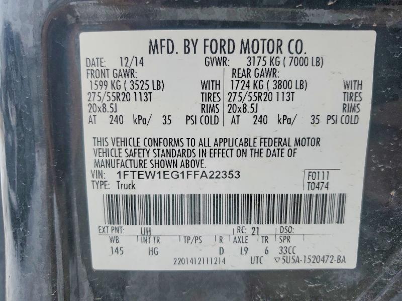 Продаж на аукціоні авто 2015 Ford F150, vin: 1FTEW1EG1FFA22353, номер лоту: 77530715