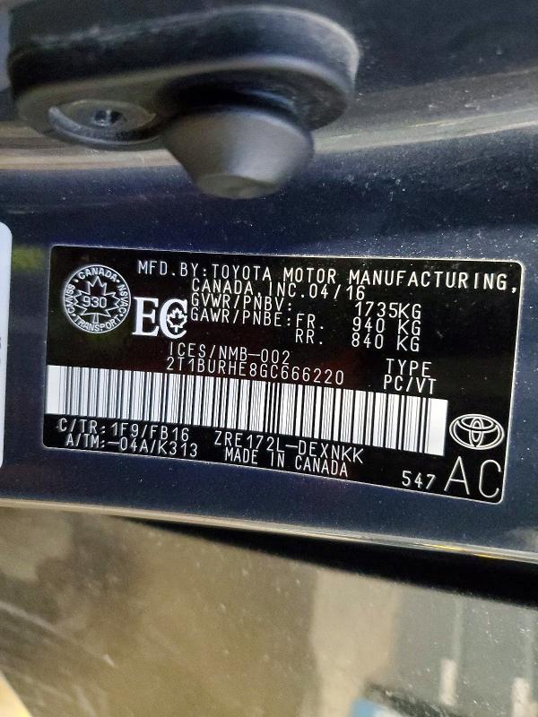Продажа на аукционе авто 2016 Toyota Corolla, vin: 2T1BURHE8GC666220, номер лота: 78067875