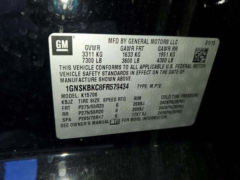 Продажа на аукционе авто 2015 Chevrolet Tahoe, vin: 1GNSKBKC8FR579434, номер лота: 78626525