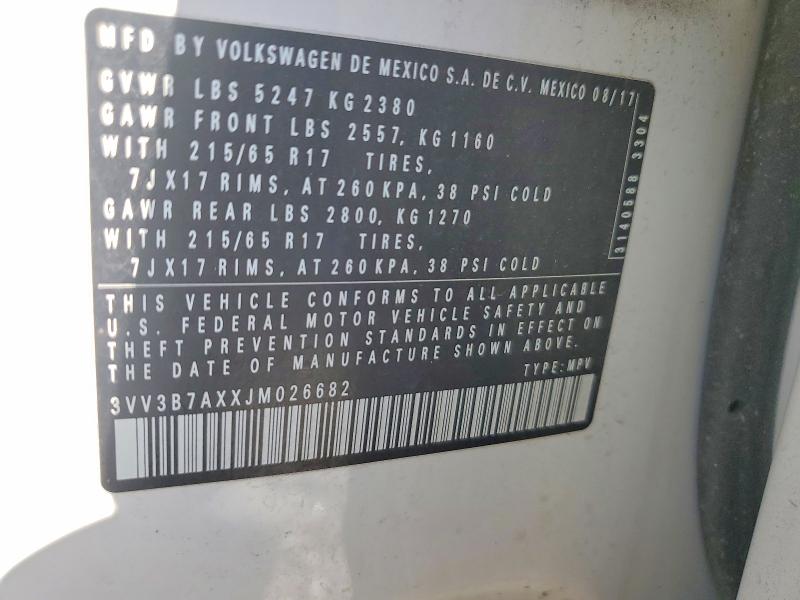 76216455 :رقم المزاد ، 3VV3B7AXXJM026682 vin ، 2018 Volkswagen Tiguan مزاد بيع