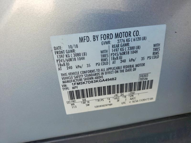 Aukcja sprzedaży 2019 Ford Explorer, vin: 1FM5K7D83KGA49482, numer aukcji: 78175225