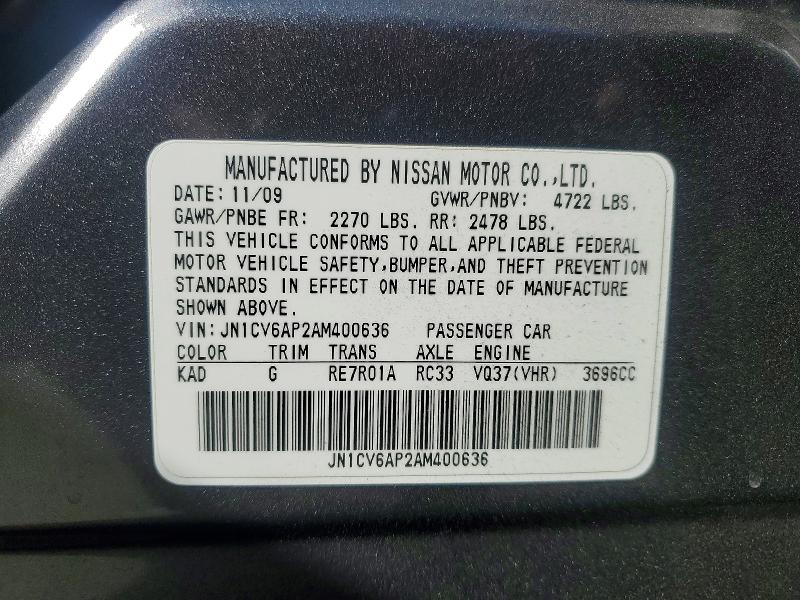 Aukcja sprzedaży 2010 Infiniti G37 Base, vin: JN1CV6AP2AM400636, numer aukcji: 75696515