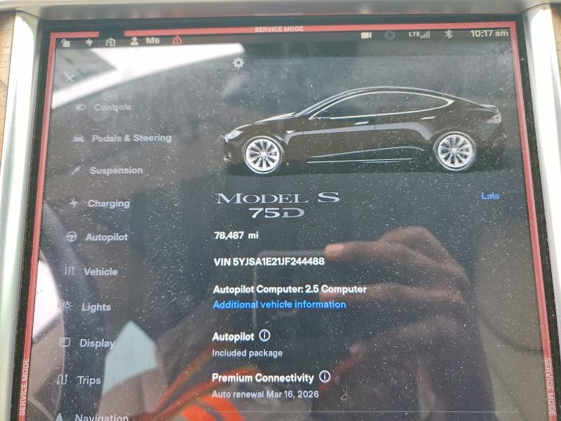 Продажа на аукционе авто 2018 Tesla Model S, vin: 5YJSA1E21JF244488, номер лота: 77409895