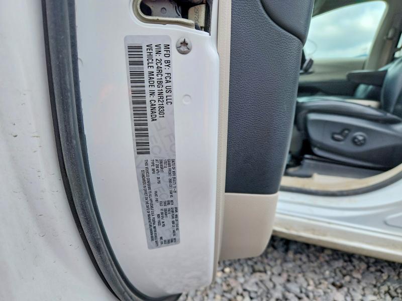 75574105 :رقم المزاد ، 2C4RC1BG1NR218301 vin ، 2022 Chrysler Pacifica مزاد بيع