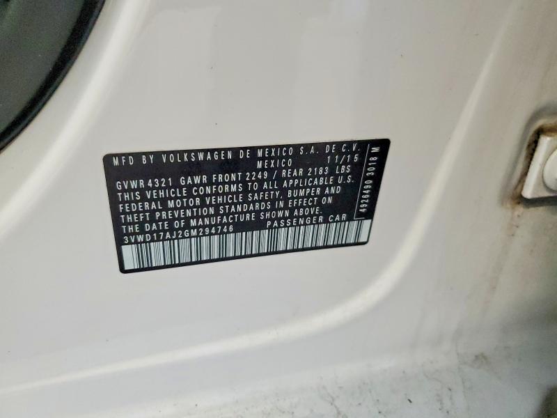 78367585 :رقم المزاد ، 3VWD17AJ2GM294746 vin ، 2016 Volkswagen Jetta مزاد بيع