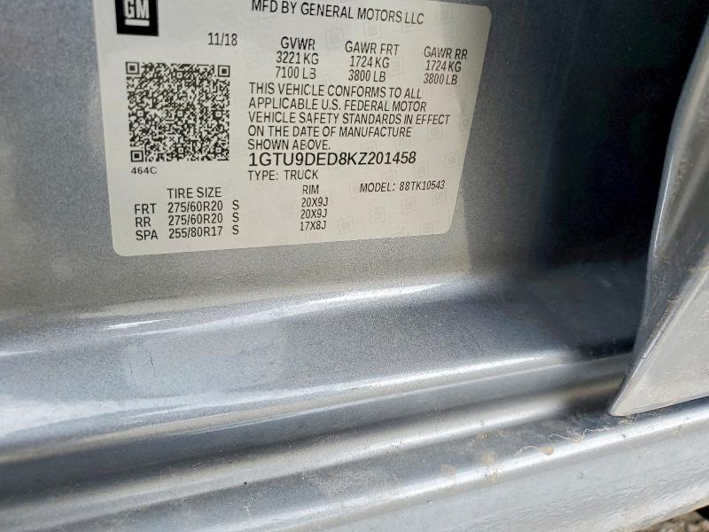 2019 Gmc Sierra მანქანა იყიდება აუქციონზე, vin: 1GTU9DED8KZ201458, აუქციონის ნომერი: 78174075