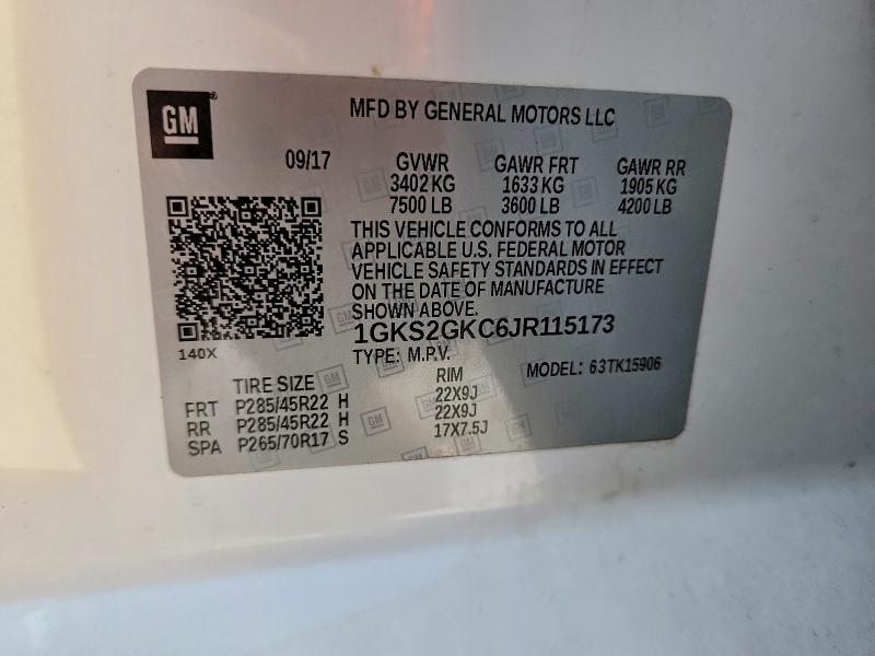 2018 Gmc Yukon Xl K მანქანა იყიდება აუქციონზე, vin: 1GKS2GKC6JR115173, აუქციონის ნომერი: 77070125