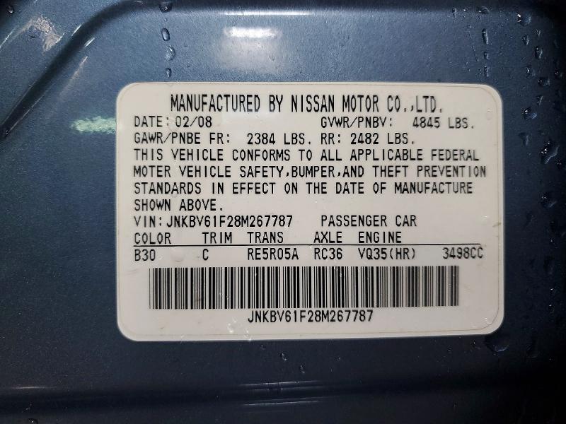 Aukcja sprzedaży 2008 Infiniti G35, vin: JNKBV61F28M267787, numer aukcji: 75083745