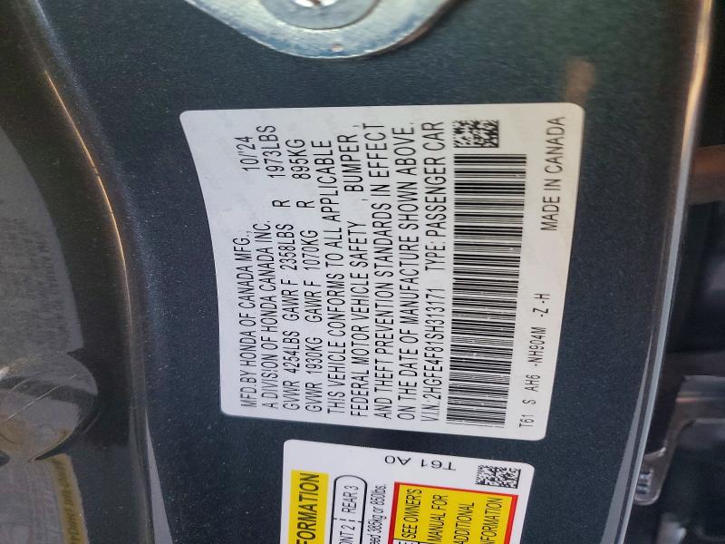 78694745 :رقم المزاد ، 2HGFE4F81SH313171 vin ، 2025 Honda Civic مزاد بيع