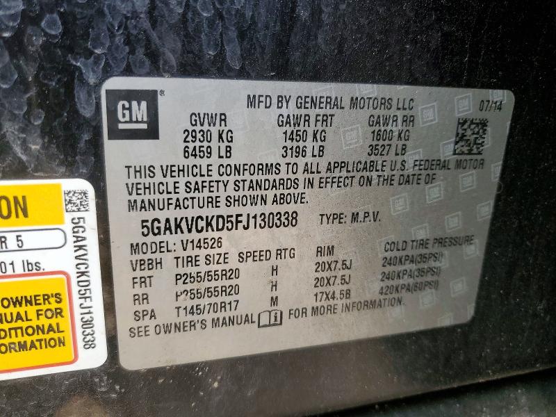 Продажа на аукционе авто 2015 Buick Enclave, vin: 5GAKVCKD5FJ130338, номер лота: 76793565