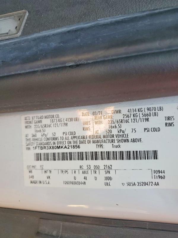 2021 Ford Transit მანქანა იყიდება აუქციონზე, vin: 1FTBR3X80MKA21856, აუქციონის ნომერი: 76311465