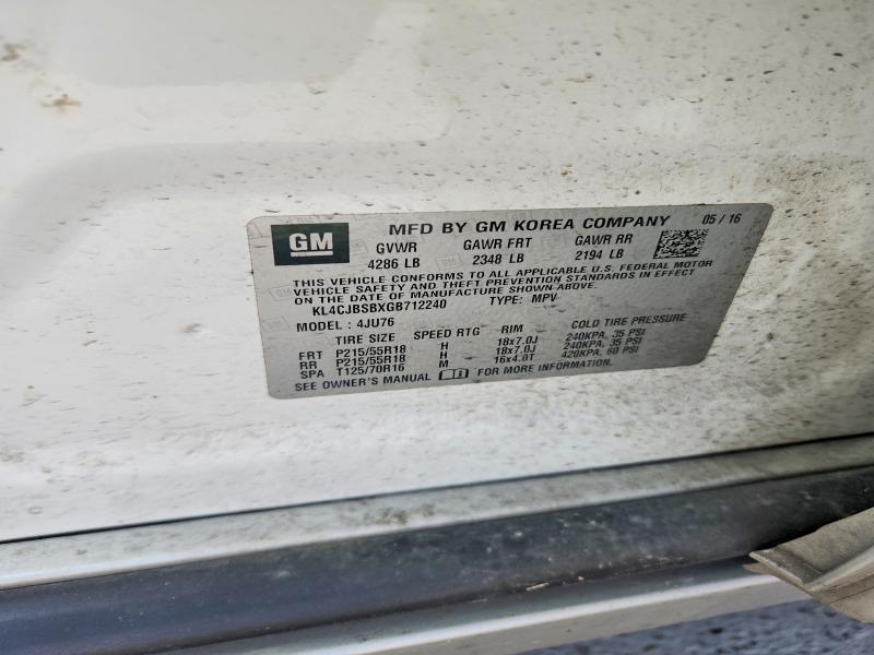 2016 Buick Encore მანქანა იყიდება აუქციონზე, vin: KL4CJBSBXGB712240, აუქციონის ნომერი: 78237135