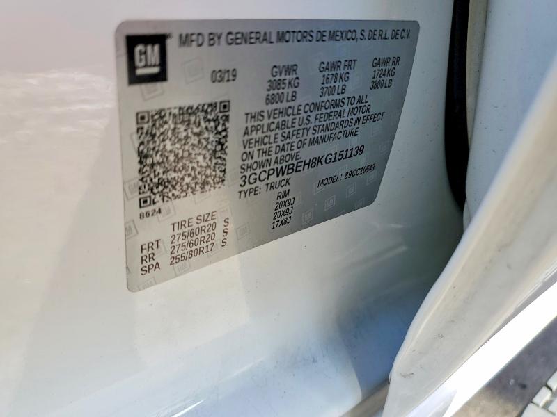 49032276 :رقم المزاد ، 3GCPWBEH8KG151139 vin ، 2019 Chevrolet Silverado مزاد بيع