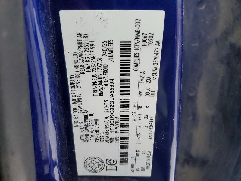 Продаж на аукціоні авто 2016 Ford Escape, vin: 1FMCU9G92GUA55834, номер лоту: 75783175