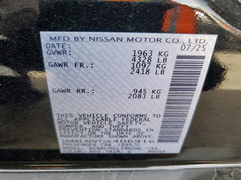 Продажа на аукционе авто 2025 Nissan Altima, vin: 1N4BL4DV7SN406916, номер лота: 60648236