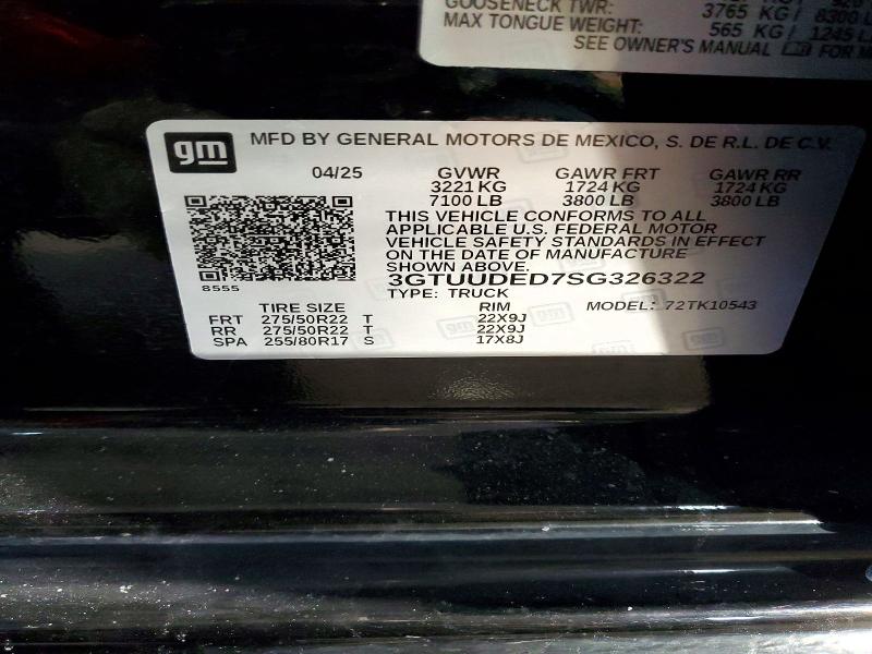 2025 Gmc Sierra მანქანა იყიდება აუქციონზე, vin: 3GTUUDED7SG326322, აუქციონის ნომერი: 76042335
