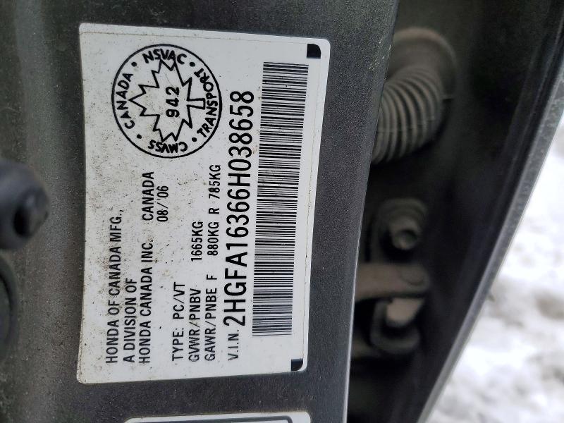 Aukcja sprzedaży 2006 Honda Civic, vin: 2HGFA16366H038658, numer aukcji: 76920685