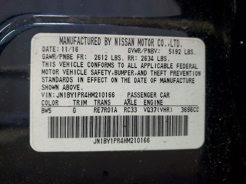 Aukcja sprzedaży 2017 Infiniti Q70l, vin: JN1BY1PR4HM210166, numer aukcji: 78721125